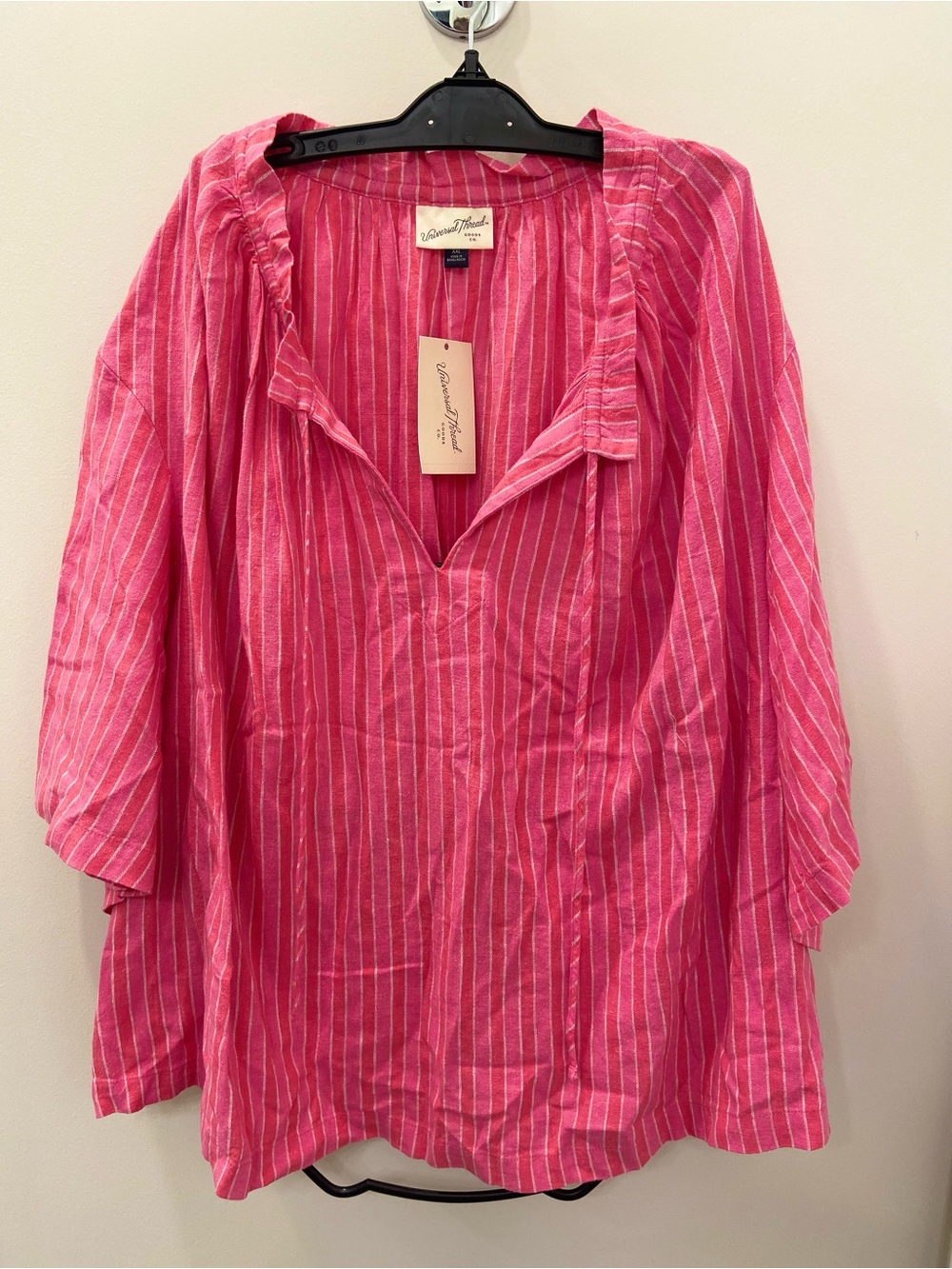 Universal Thread Pink & White Striped V-Neck Tunic